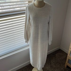 LOFT white sweater dress with gold stitching